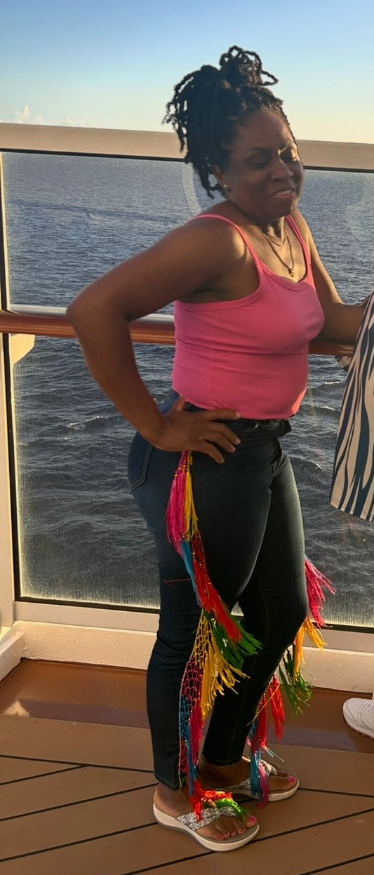 The Showstopper Rainbow Fringe Denim