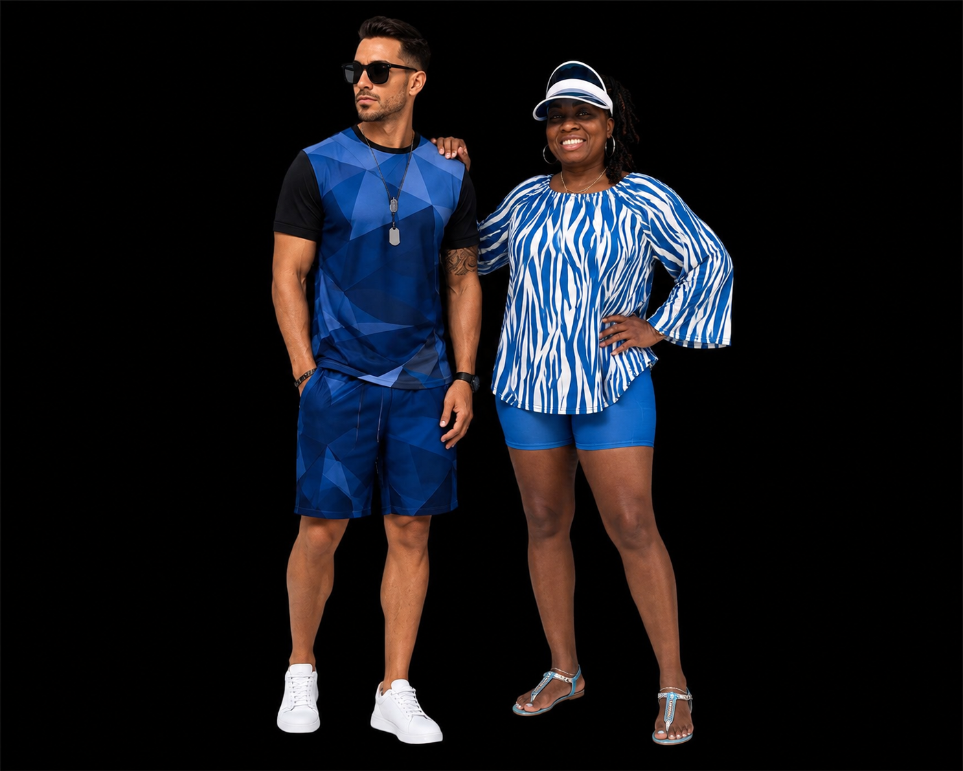 Current Two-Piece Set | Off-Shoulder Peplum Top & Biker Shorts