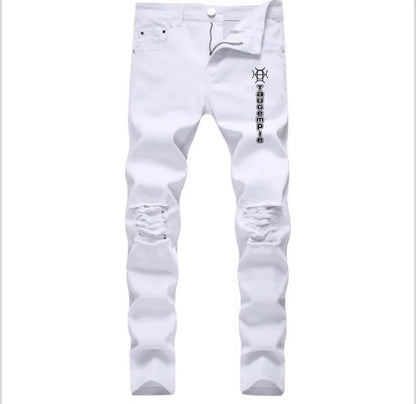 Frost Denim is the all-white statement done with intention — distressed detail, branded logo, and a fit that commands respect without saying a word.