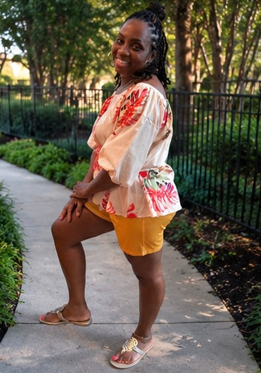 Golden Hour Two-Piece Set | Off-Shoulder Peplum Top & Biker Shorts