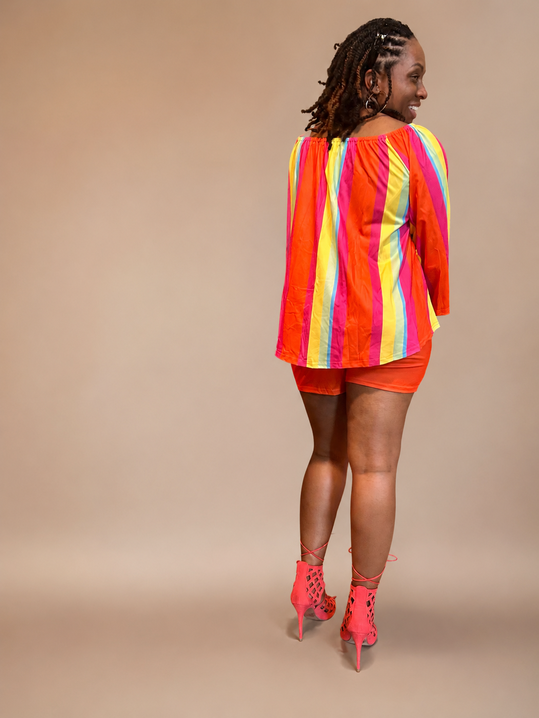 Make your entrance. The Paradise Set is bold, intentional, and built for the woman who dresses with purpose. &nbsp;Vibrant multicolor stripes meet structured femininity-vacation energy, elevated. &nbsp;