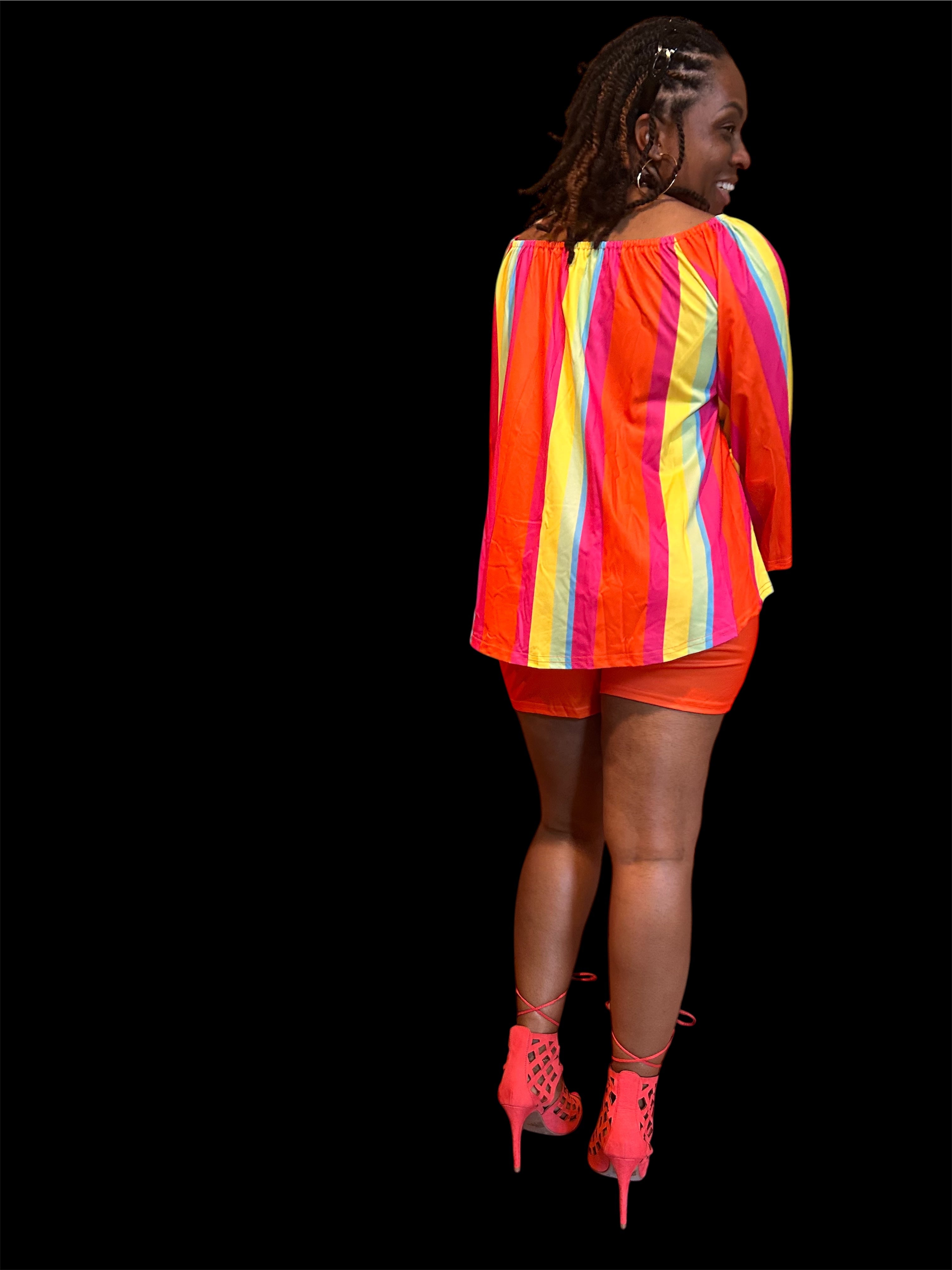 Make your entrance. The Paradise Set is bold, intentional, and built for the woman who dresses with purpose. &nbsp;Vibrant multicolor stripes meet structured femininity-vacation energy, elevated. &nbsp;