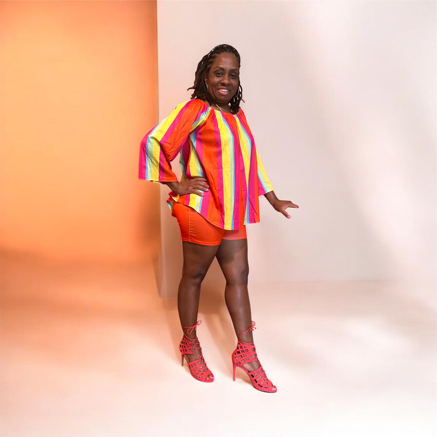 Make your entrance. The Paradise Set is bold, intentional, and built for the woman who dresses with purpose. &nbsp;Vibrant multicolor stripes meet structured femininity-vacation energy, elevated. &nbsp;