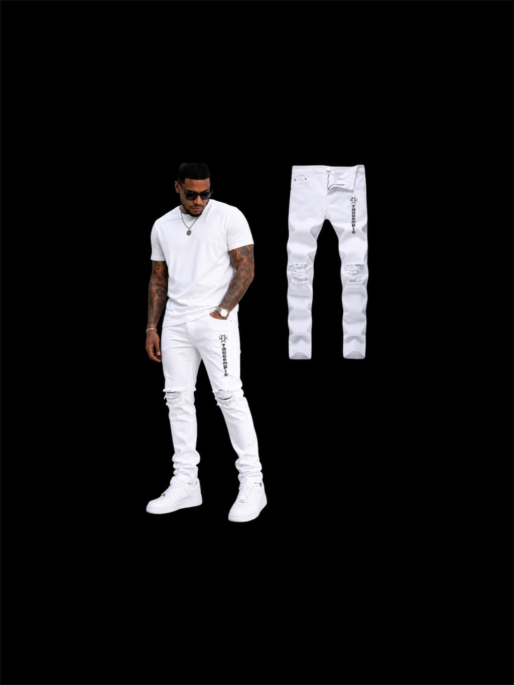 Frost White Tapered Distressed Jeans