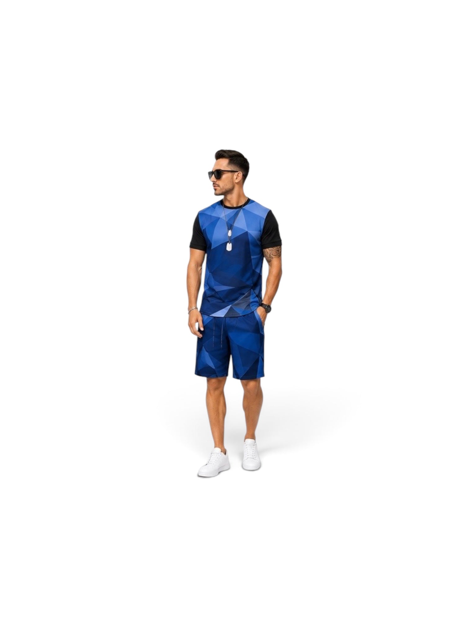 The Prism Set | Men's Two-Piece Shorts Set | Blue Geometric Print