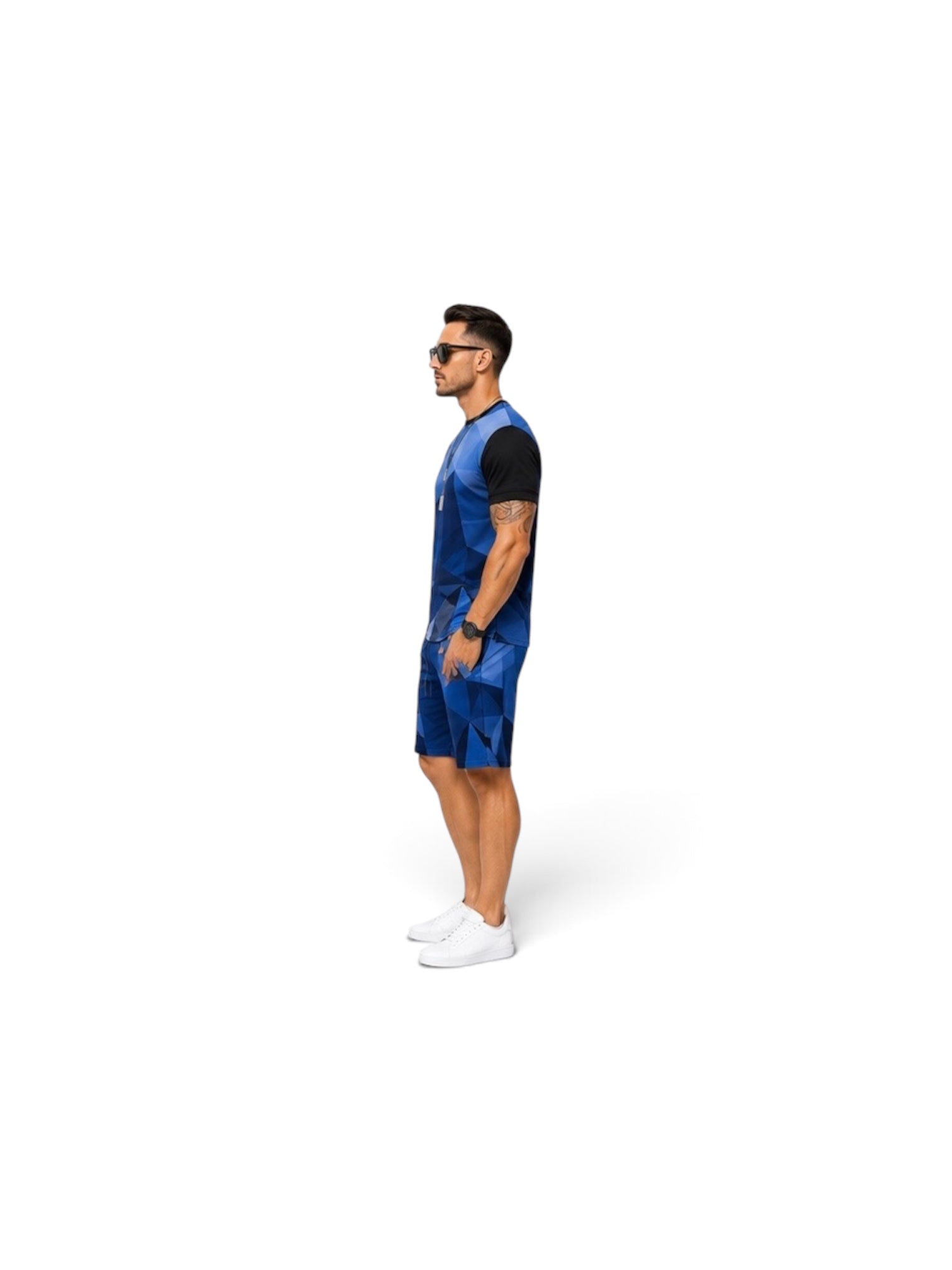 The Prism Set | Men's Two-Piece Shorts Set | Blue Geometric Print