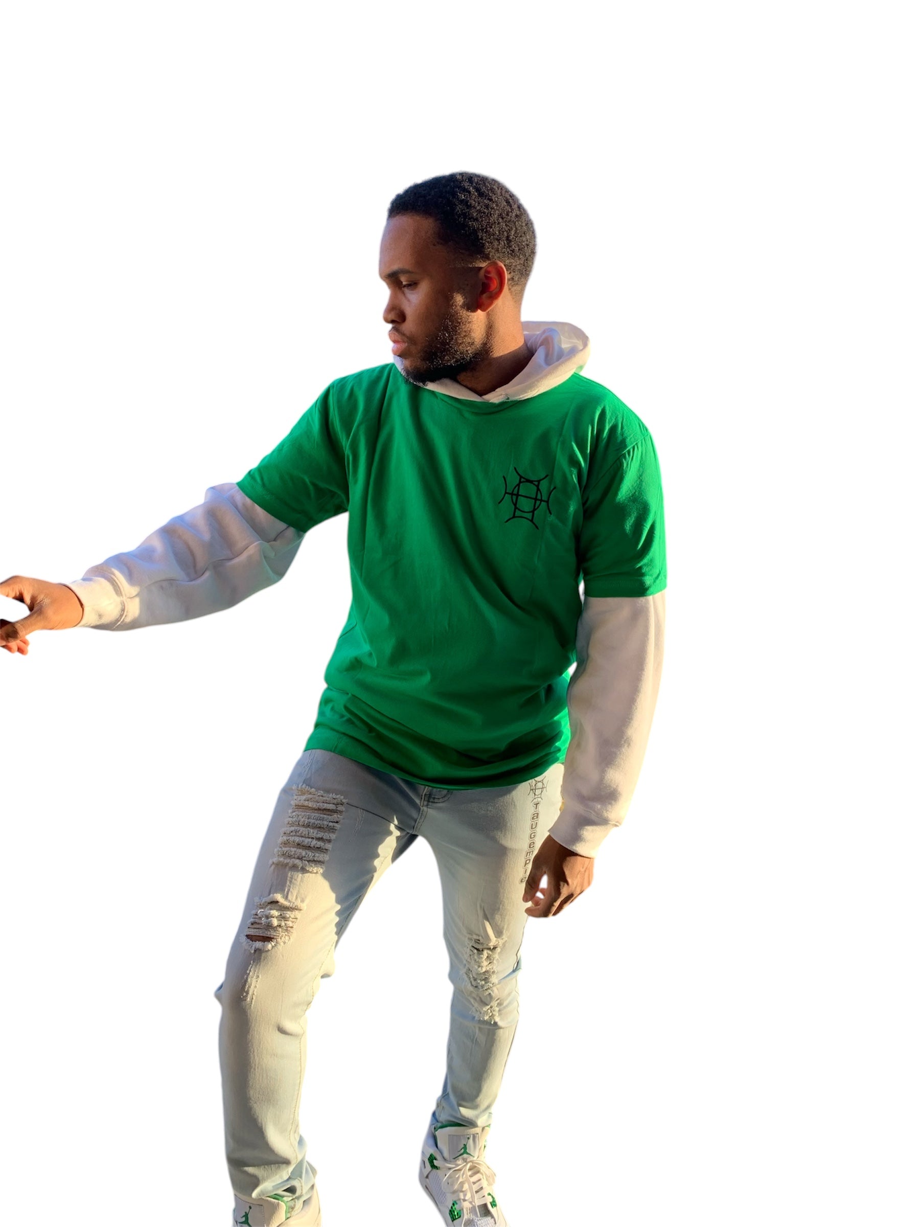 The Mark Crew in Green is the piece for who moves with purpose. A rich kelly green 100% cotton crewneck carries the TAUGEMPIE crest mark on the left chest and the full signature logo graphic across the back — clean on the front, statement on the back.