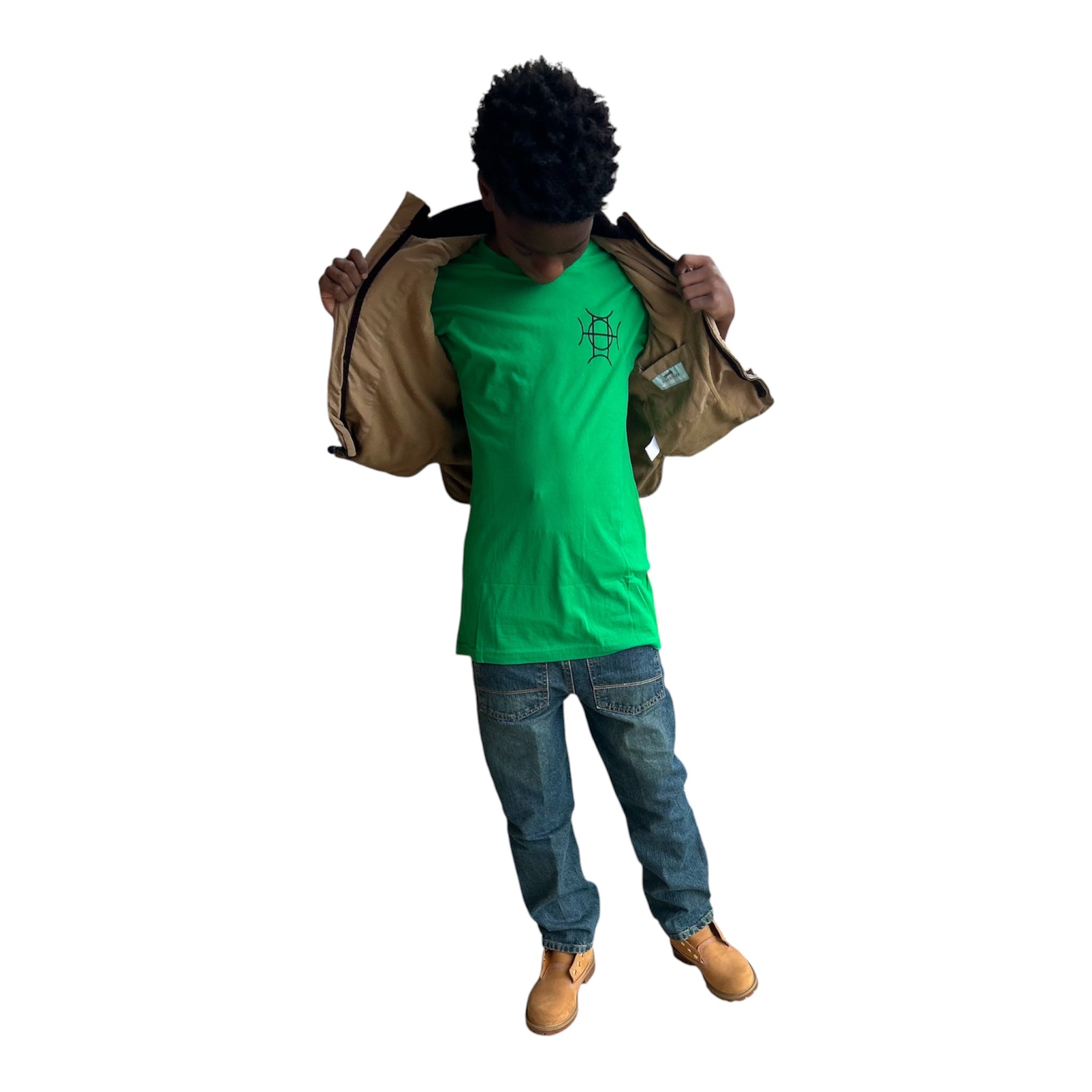The Mark Crew in Green is the piece for who moves with purpose. A rich kelly green 100% cotton crewneck carries the TAUGEMPIE crest mark on the left chest and the full signature logo graphic across the back — clean on the front, statement on the back.