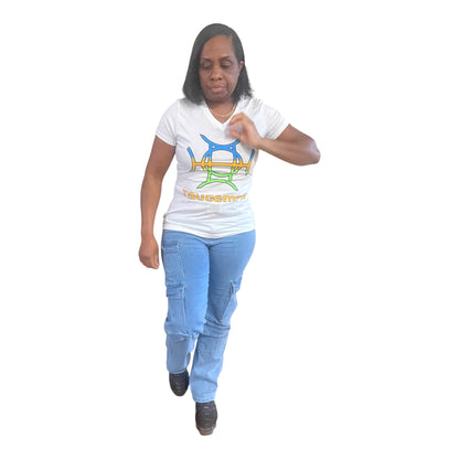White is the ultimate foundation — and The Mark Tee in White builds on it with intention. A crisp 100% cotton v-neck in clean white carries the TAUGEMPIE signature logo graphic in blue, green, and gold across the chest — bold enough to lead, versatile enough to go anywhere.