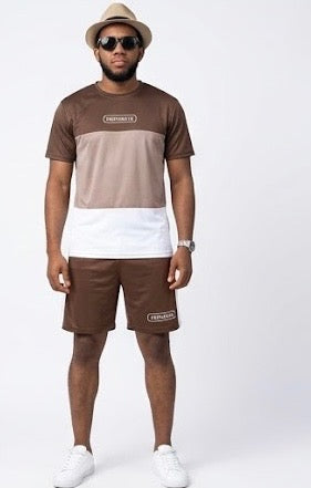 Refined and ready. The Terrain Set is elevated leisure done right — rich brown, warm cream, and clean white in a colorblock construction that goes from the block to the rooftop without missing a step.