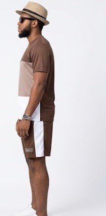 Refined and ready. The Terrain Set is elevated leisure done right — rich brown, warm cream, and clean white in a colorblock construction that goes from the block to the rooftop without missing a step.