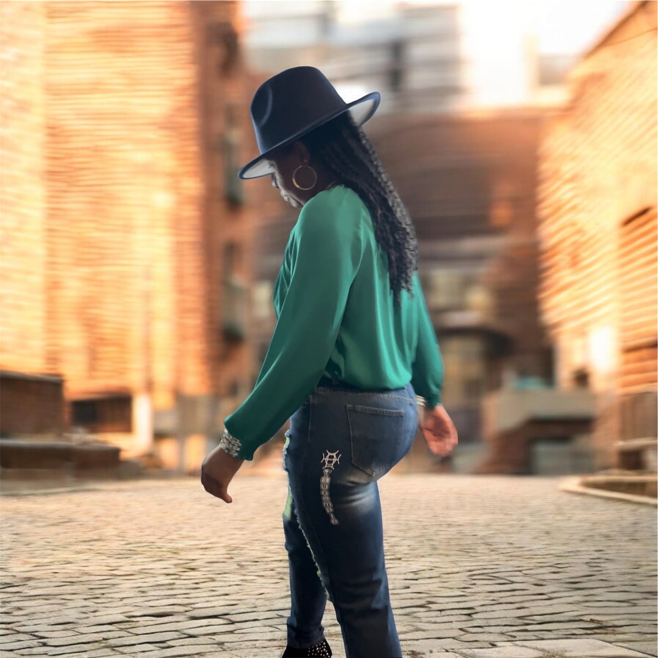 Voltage Shredded Jeans | Green | Neon Accent Distressed Denim