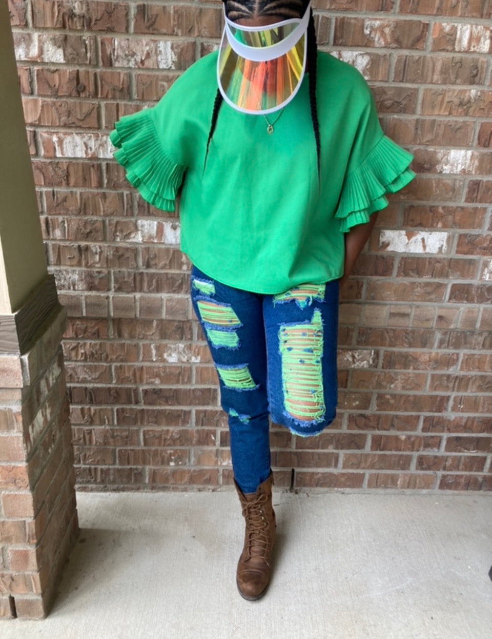 The Voltage Shredded Jean in Green is controlled chaos — in the best way. Neon green accent stitching electrifies deliberately shredded distress points, creating a look that balances edge with attitude and street with elevation.
