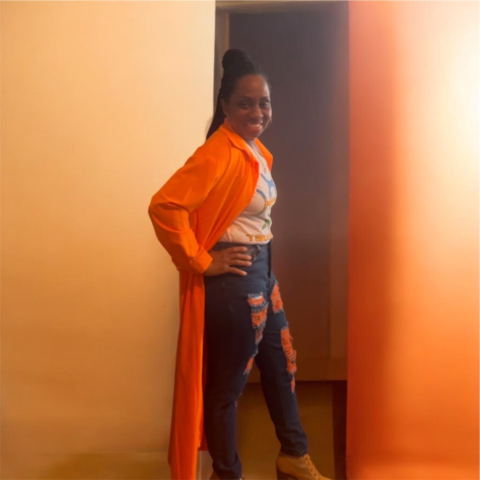 Heat you can wear. The Voltage Jean in Orange brings neon fire to distressed denim — bold orange accent stitching, shredded detail, and a stretch fit that commands attention without asking for it.