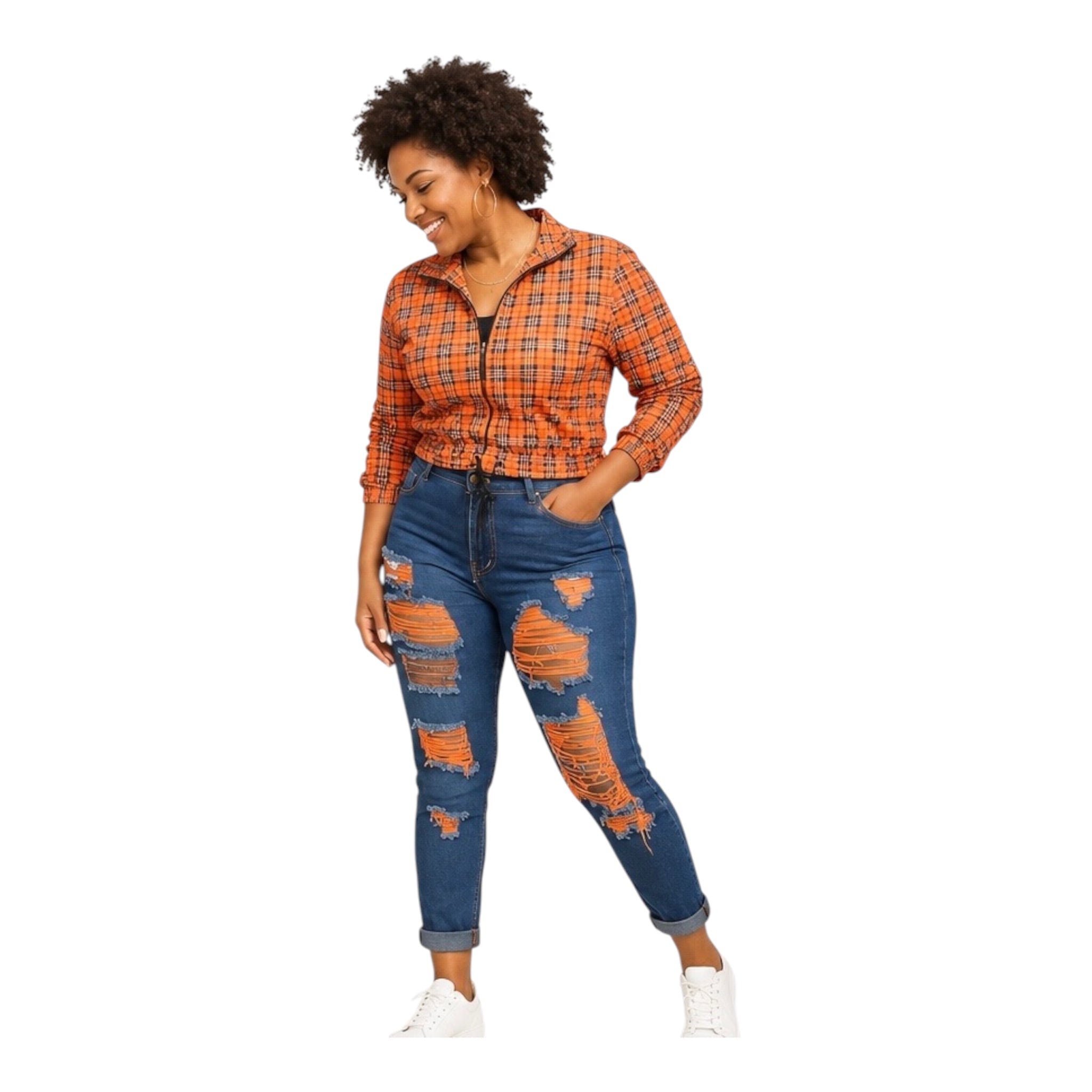 Heat you can wear. The Voltage Jean in Orange brings neon fire to distressed denim — bold orange accent stitching, shredded detail, and a stretch fit that commands attention without asking for it.