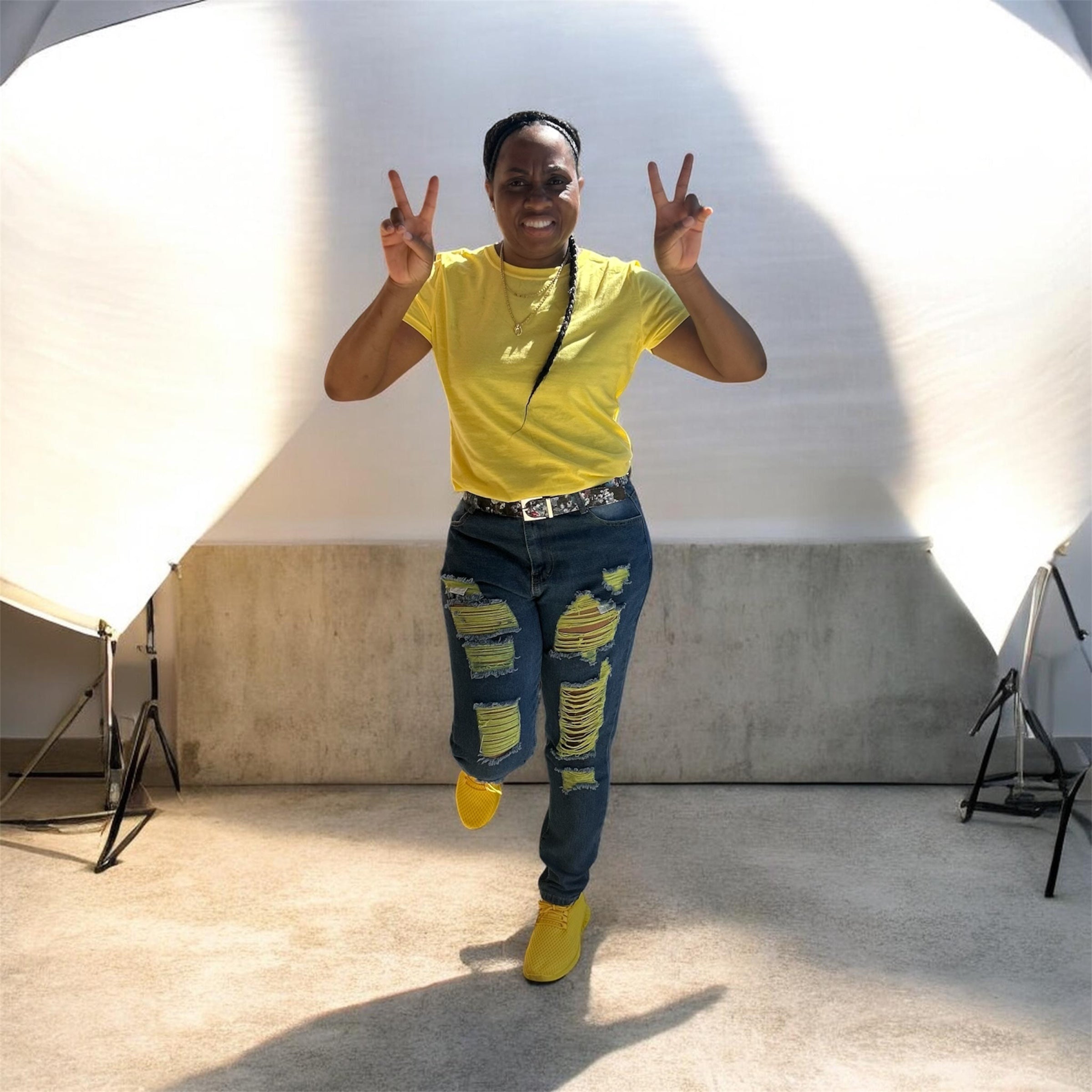Charged and unapologetic. The Voltage Jean in Yellow hits different — neon yellow accent stitching, shredded detail, and a fit that refuses to go unnoticed.